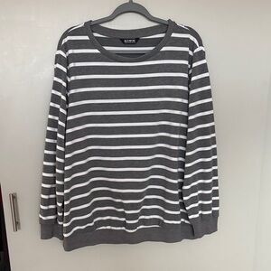 BloomChic Gray and White Striped Sweatshirt